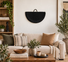 Charger l'image dans la galerie, Handwoven Sisal Decorative Fan Wall Decor, Black African Wall Art, Natural Fiber Boho Decor, Woven Fan Tapestry, Japandi Decor -BLACK