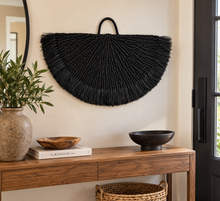 Charger l'image dans la galerie, Handwoven Sisal Decorative Fan Wall Decor, Black African Wall Art, Natural Fiber Boho Decor, Woven Fan Tapestry, Japandi Decor -BLACK