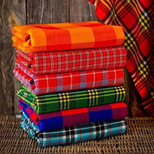 Load image into Gallery viewer, Red and Blue Maasai Blanket / Masai Shukas