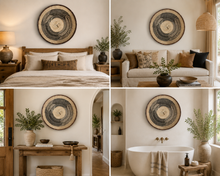 Cargar imagen en el visor de la galería, Primitive Wall Art | Rustic African Handwoven Wall Basket | Tonga Wall Hanging | Natural Wall Decor | Straw & Palm Leaf Art (47cm)