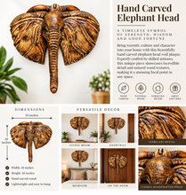 Load image into Gallery viewer, Hand Carved Elephant Head Wall Decor, African Wood Elephant Plaque, Rustic Boho Home Decor, Tribal Wall Art, Entryway Door Decor, Gift
