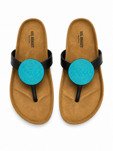 Lade das Bild in den Galerie-Viewer, Hand Beaded Kenyan Sandals | Maasai-Inspired Boho Summer Slides | Kenyan Sandals | African Wear | Tropical Holiday | Cork Sole | Turquoise Sandals