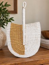 Cargar imagen en el visor de la galería, Hand Woven African Decor Fan Painted White | Primitive Decor | Statement Piece | Rustic| Boho | Farm House | Antique Wall Hanging | Minimalist