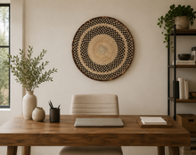 Charger l'image dans la galerie, Primitive African Wall Art | Rustic African Handwoven Wall Basket | Tonga Wall Hanging | Natural Wall Decor | Straw & Palm Leaf Art (47cm)