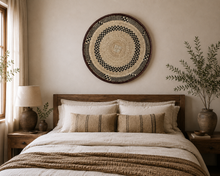 Cargar imagen en el visor de la galería, Rustic African Handwoven Wall Basket | Tonga Wall Hanging | Natural Straw & Palm Leaf Art (47cm)
