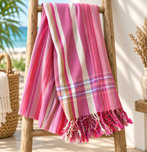 Cargar imagen en el visor de la galería, Authentic Kikoi Shawl | Traditional Kenyan Cotton Sarong & Beach Wrap | Hammam Towel-Striped