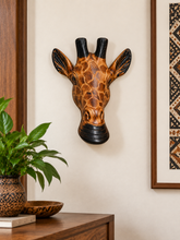 Load image into Gallery viewer, Hand Carved Giraffe Head Wall Decor, African Wood Plaque, Rustic Boho Home Decor, Tribal Wall Art, Entryway Door Decor, Gift