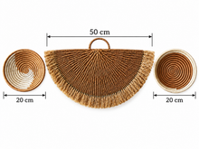 Lade das Bild in den Galerie-Viewer, Set of 3 Handwoven Sisal Fan and Basket Wall Decor, Rustic Wall Art, Natural Fiber Boho Decor, Woven Fan Tapestry, Japandi Decor -Earth