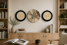 Lade das Bild in den Galerie-Viewer, Set of 3 Handwoven Raffia Wall Baskets | African Straw Art | Japandi | Scandinavian Decor Rustic