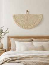 Load image into Gallery viewer, Handwoven Sisal Decorative Fan Wall Decor, Black African Wall Art, Natural Fiber Boho Decor, Woven Fan Tapestry, Japandi Decor -White