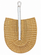 Cargar imagen en el visor de la galería, Hand Woven African Decor Fan Painted White | Primitive Decor | Statement Piece | Rustic| Boho | Farm House | Antique Wall Hanging | Minimalist