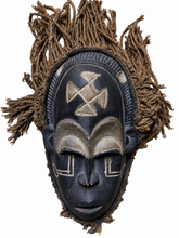Load image into Gallery viewer, Rare Antique Chokwe Tribe Mask from Angola – Vintage African Hardwood & Rope Hair Mask, Tribal Art Collector’s Piece | Hairy Tribal Mask