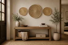 Load image into Gallery viewer, Set of 3 Handwoven Raffia Wall Baskets | African Straw & Palm Leaf Art | Afrocentric | Japandi | Retro | Scandi | Rustic | Minimalist