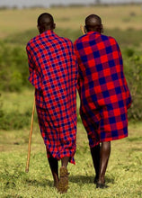 Lade das Bild in den Galerie-Viewer, Authentic Maasai Shuka | Traditional African Safari Blanket & Checkered Wrap-Masai Red Safari Blanket