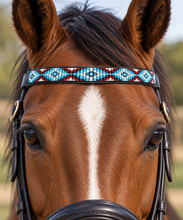 Lade das Bild in den Galerie-Viewer, Hand-Beaded Leather Horse Browband | Artisan Horse Tack-Blue Arrow