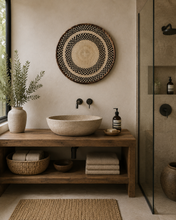 Charger l'image dans la galerie, Primitive African Wall Art | Rustic African Handwoven Wall Basket | Tonga Wall Hanging | Natural Wall Decor | Straw & Palm Leaf Art (47cm)