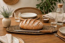 Cargar imagen en el visor de la galería, Hand Carved Jacaranda Wood Bread Board | Rustic Serving Platter (Fire-Cured)