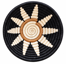 Load image into Gallery viewer, Set of 3 Handwoven Sisal Fan and Basket Wall Decor, African Wall Art, Natural Fiber Boho Decor, Woven Fan Tapestry, Japandi Decor -Black

