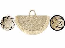 Lade das Bild in den Galerie-Viewer, Handwoven Sisal Fan and Basket Wall Decor, White African Boho Art (Set of 3)
