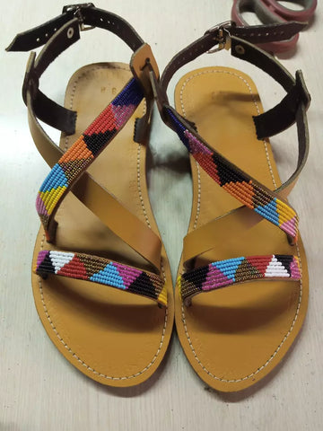 Handmade Maasai Beaded Slippers/ Thongs/ Sandals -Cross Walkers