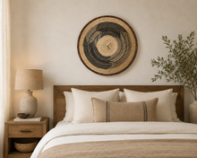 Charger l'image dans la galerie, Primitive Wall Art | Rustic African Handwoven Wall Basket | Tonga Wall Hanging | Natural Wall Decor | Straw &amp; Palm Leaf Art (47cm)
