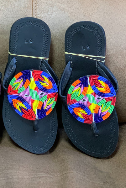 Handmade Maasai Beaded Slippers/ Thongs/ Sandals -Colour Burst