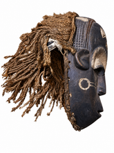 Lade das Bild in den Galerie-Viewer, Rare Antique Chokwe Tribe Mask from Angola – Vintage African Hardwood &amp; Rope Hair Mask, Tribal Art Collector’s Piece | Hairy Tribal Mask

