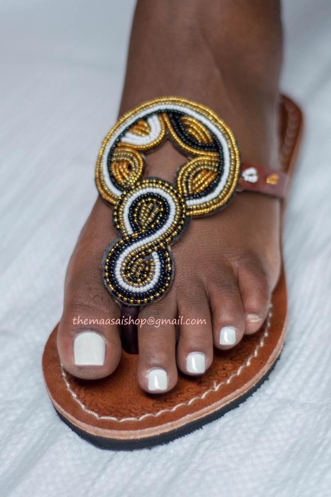 Handmade Maasai Beaded Slippers/ Thongs/ Sandals -Earth