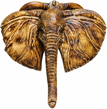 Load image into Gallery viewer, Hand Carved Elephant Head Wall Decor, African Wood Elephant Plaque, Rustic Boho Home Decor, Tribal Wall Art, Entryway Door Decor, Gift
