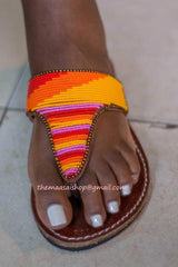 Pantoufles perlées Maasai faites à la main/ tongs/ sandales -Sunshine