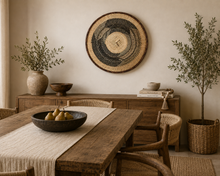 Charger l'image dans la galerie, Primitive Wall Art | Rustic African Handwoven Wall Basket | Tonga Wall Hanging | Natural Wall Decor | Straw &amp; Palm Leaf Art (47cm)

