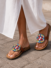 Lade das Bild in den Galerie-Viewer, Hand Beaded Kenyan  Sandals | Maasai-Inspired Boho Summer Slides | Kenyan Sandals | African Wear | Tropical Holiday | Cork Sole
