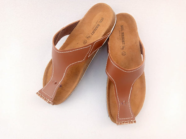 Men Birkenstock Beaded Sandals/ Cork Slippers-Brown