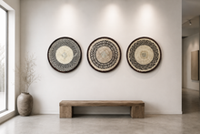 Load image into Gallery viewer, Set of 3 Handwoven Tonga Wall Decor | Natural Straw Decor | Minimalist | Farmhouse | Scandinavian Decor| (33-35cm)
