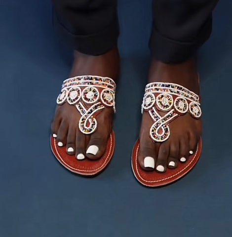 Kenyan Maasai Beaded Slippers/ Thongs/ Sandals - Beauty