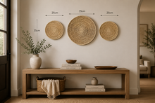 Load image into Gallery viewer, Set of 3 Handwoven Raffia Wall Baskets | African Straw &amp; Palm Leaf Art | Afrocentric | Japandi | Retro | Scandi | Rustic | Minimalist
