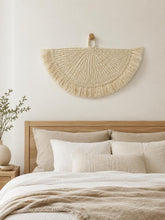 Load image into Gallery viewer, Handwoven Sisal Decorative Fan Wall Decor, Black African Wall Art, Natural Fiber Boho Decor, Woven Fan Tapestry, Japandi Decor -White
