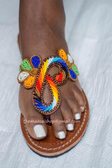 Handmade Maasai Beaded Slippers/ Thongs/ Sandals -Spark