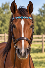 Load image into Gallery viewer, Hand-Beaded Leather Horse Browband | Artisan Horse Tack-Blue Arrow
