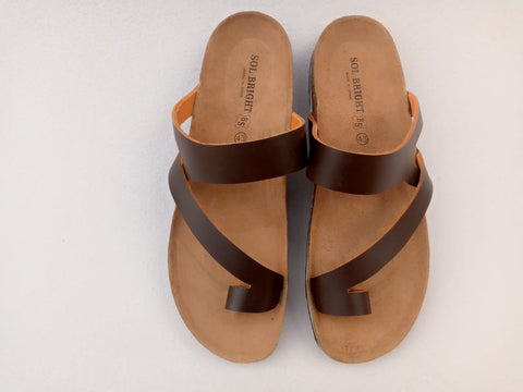 Men Birkenstock Beaded Sandals/ Cork Slippers-Dark Brown