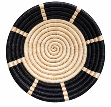 Load image into Gallery viewer, Set of 3 Handwoven Sisal Fan and Basket Wall Decor, African Wall Art, Natural Fiber Boho Decor, Woven Fan Tapestry, Japandi Decor -Black
