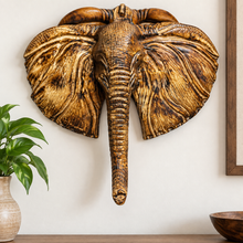 Load image into Gallery viewer, Hand Carved Elephant Head Wall Decor, African Wood Elephant Plaque, Rustic Boho Home Decor, Tribal Wall Art, Entryway Door Decor, Gift

