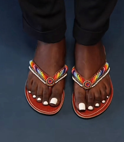 African Maasai Beaded Slippers/ Thongs/ Kenyan Sandals - Spring