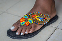 Masai Maasai Beaded Slippers/ Thongs/ Sandals - Leaf
