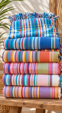 Cargar imagen en el visor de la galería, Authentic Kikoi Shawl | Traditional Kenyan Cotton Sarong &amp; Beach Wrap | Hammam Towel-Striped
