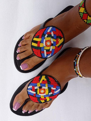 Handmade Maasai Beaded Slippers/ Thongs/ Sandals -Bloom