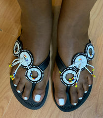 Pantoufles perlées Maasai africaines/ tongs/ sandales - Unity