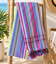 Cargar imagen en el visor de la galería, Authentic Kikoi Shawl | Traditional Kenyan Cotton Sarong &amp; Beach Wrap | Hammam Towel-Striped
