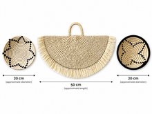 Lade das Bild in den Galerie-Viewer, Handwoven Sisal Fan and Basket Wall Decor, White African Boho Art (Set of 3)
