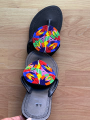 Handmade Maasai Beaded Slippers/ Thongs/ Sandals -Colour Burst